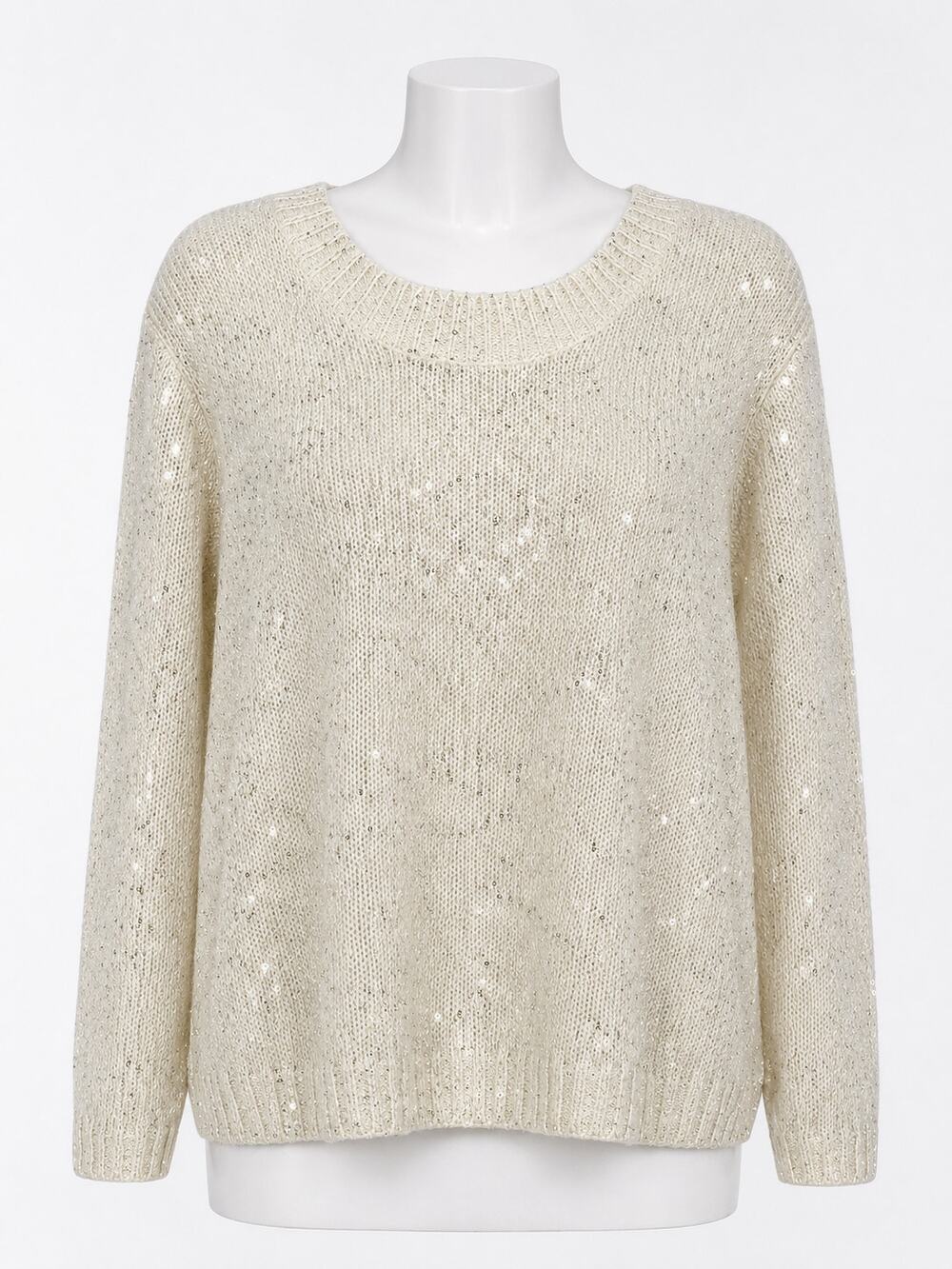 Ivory Sequin Knit Sweater Sparkle Holiday Party Glam Salon Studio Pullover XXL